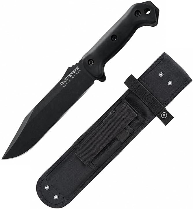 KA-BAR BK7 Becker Combat Utility Fixed Blade Knife 7' Clip Point 1095 Cro-Van Black Powder Coat Blade Zytel Handle Black