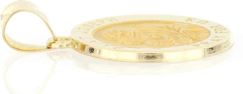 14k Yellow Gold and White Gold Polished Saint Joseph Round Pendant Medals