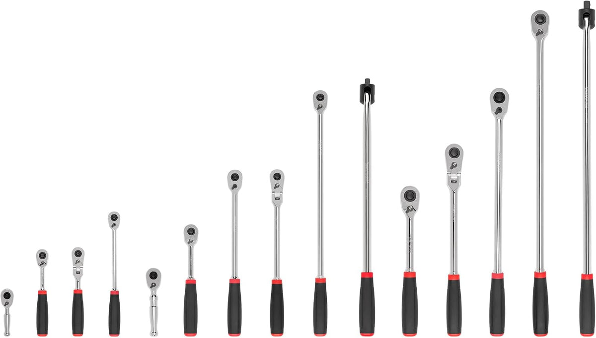 TEKTON 1/4, 3/8, 1/2 Inch Drive Quick-Release Comfort Grip Ratchet and Breaker Bar Set (15-Piece) | SDR99904