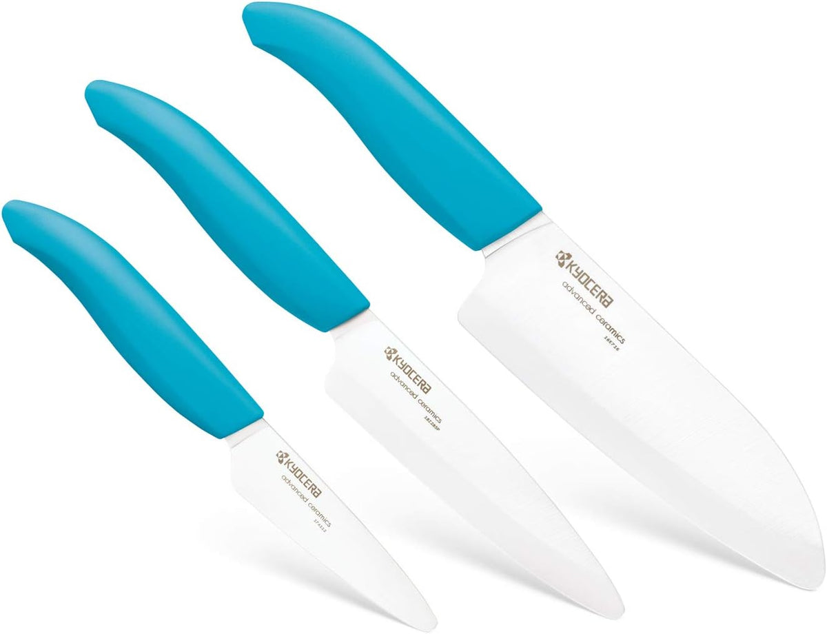 Kyocera 610445-FK-3PC-WHBU 3Piece Advanced ceramic Revolution Series Knife Set, Blade Sizes: 5.5', 4.5', 3', Blue