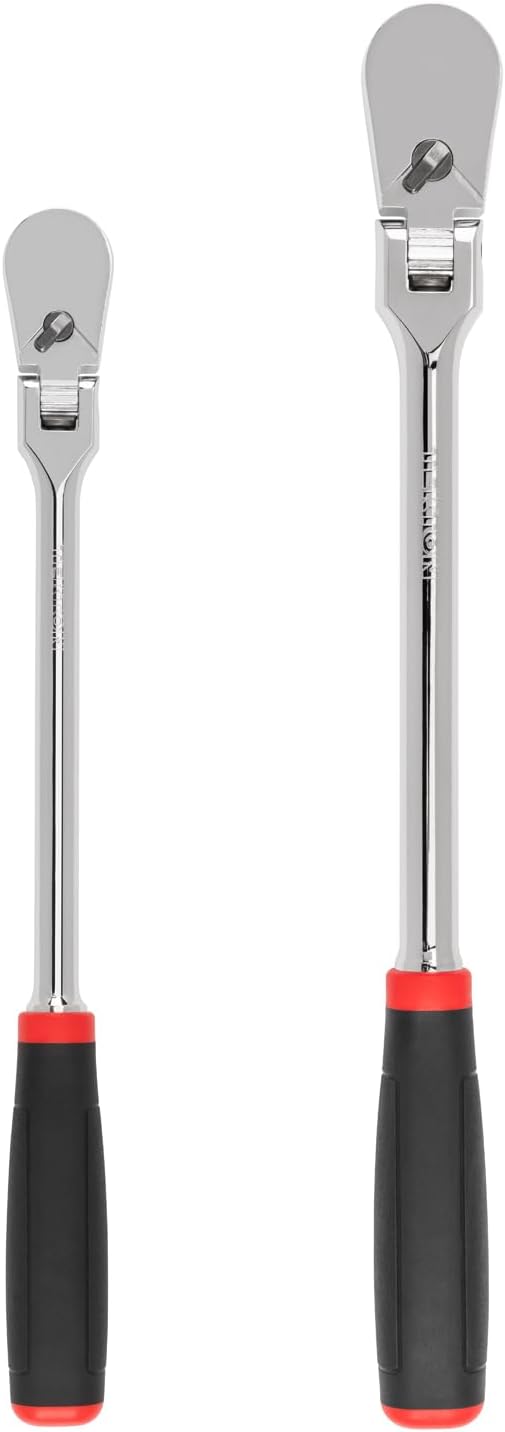TEKTON 3/8, 1/2 Inch Drive Flex Head Non-Quick-Release Comfort Grip Long Ratchet Set, 2-Piece (12, 14 in.) | SRH99202