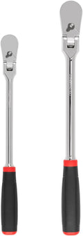 TEKTON 3/8, 1/2 Inch Drive Flex Head Non-Quick-Release Comfort Grip Long Ratchet Set, 2-Piece (12, 14 in.) | SRH99202