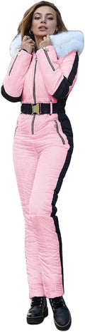 Yousify Womens Snow Suits Winter Ski Suit Onesie Outdoor Sports Waterproof Snowsuit Removable Faux Fur Collar Coat Jumpsuit