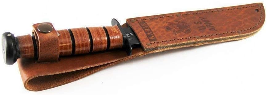KA-BAR 1220 US Army Straight Edge Fighting/Utility Knife with Leather Sheath, Beige, 7' Blade
