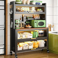 5-Tier Mobile Kitchen Bakers Rack with Power Outlets, Rolling Storage Shelves, Large Cabinet Organizer for Garage, Pantry & Home - White, 31.5in