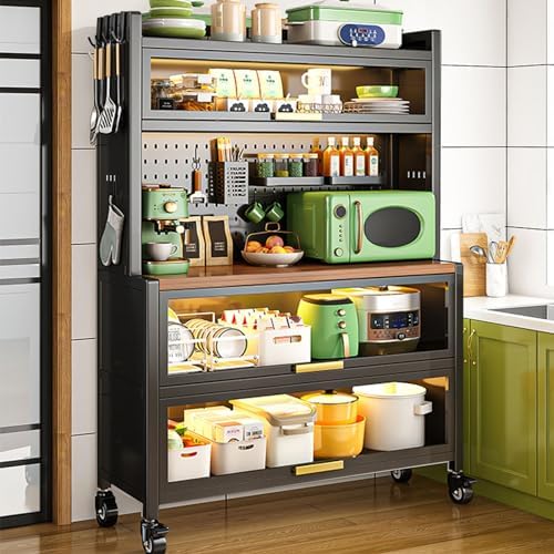 5-Tier Rolling Kitchen Bakers Rack with Power Outlets, Mobile Storage Shelves, Large Organizer for Garage, Pantry & Home - White, 31.5in Kitchen Cabinet