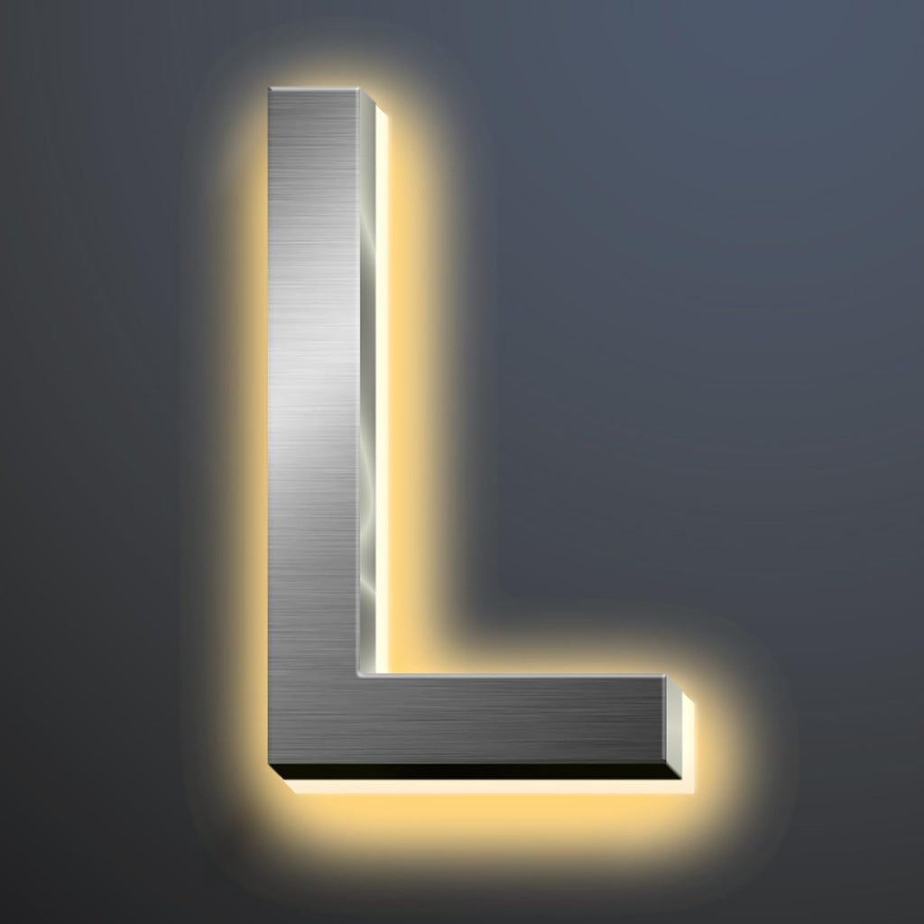 Backlit Illuminated LED House Numbers For Outside 16 Inch, Lighted Address Signs For House, Large Modern Illuminated Address Number, Brushed Silver, Warm White Light,L
