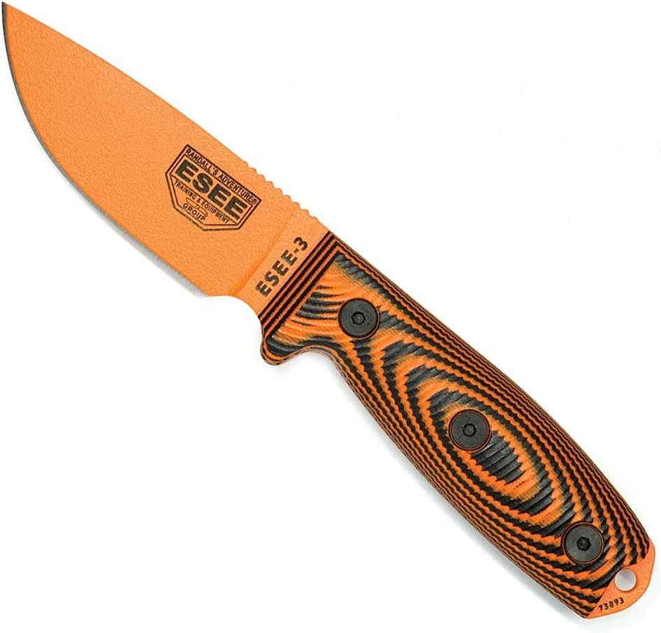 ESEE-3 1095 Carbon Steel, Black Sheath (Orange Blade, Orange/Black G-10 3D Handle)
