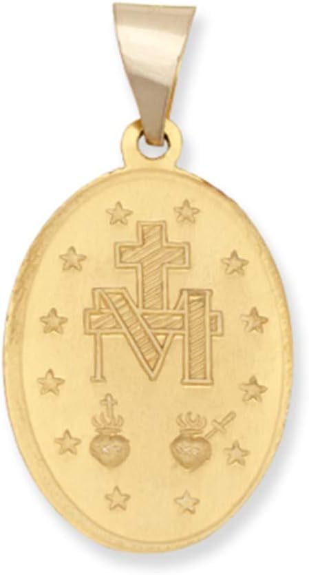 RP 14k Yellow Gold Polished Miraculous Virgin Mary Double Sided Pendant Medal, 1' Size of Quarter