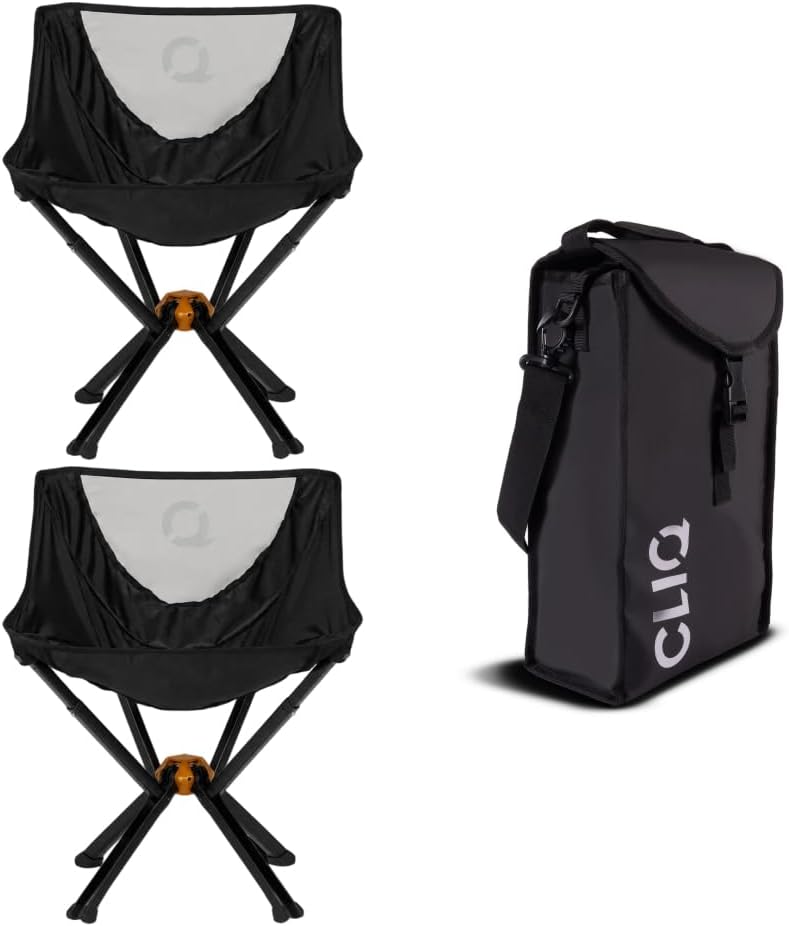 CLIQ ClassiQ Camping Chairs 2-Pack with Free Carry Bag- Lightweight Portable Lawn Chair, Compact Folding Chairs for Outside Adventure, Supports 350 lbs, Aircraft-Grade Aluminum (Black)