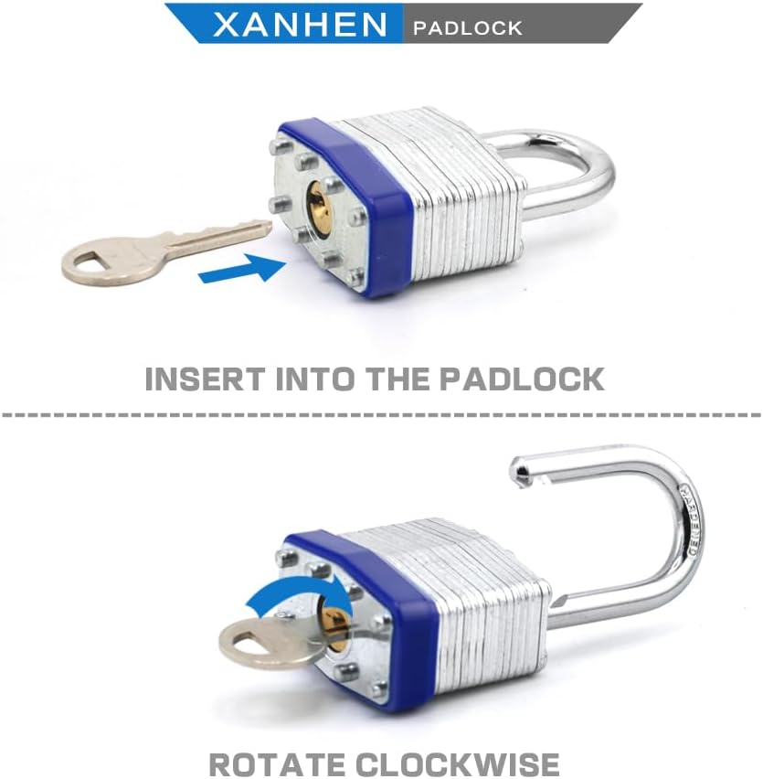 Keyed Alike Laminated Steel Padlocks, Standard Shackle, for Hasp, Shed, Fence, Storage Locker, School, Gym (100 Pack)