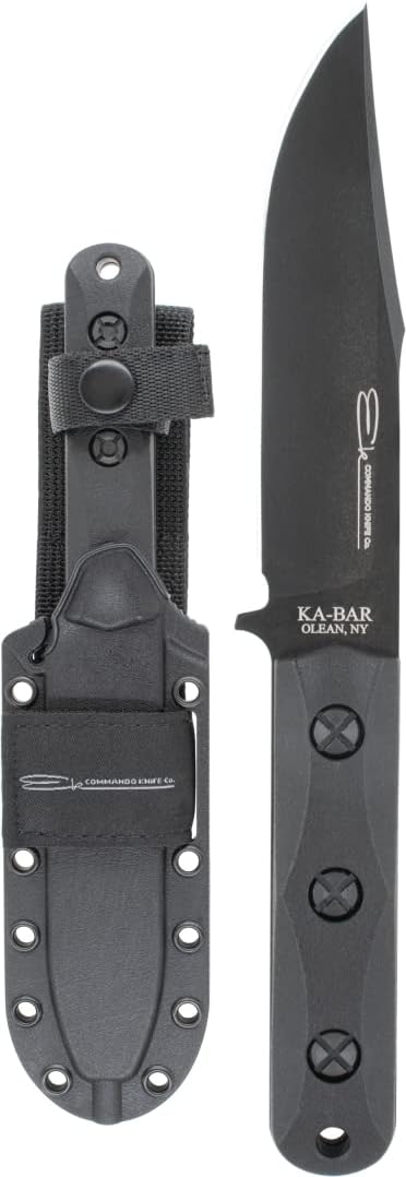 KA-BAR EK Commando Fixed Blade Knife 5' Clip Point 1095 Cro-Van Black Blade Ultramid Handle Black