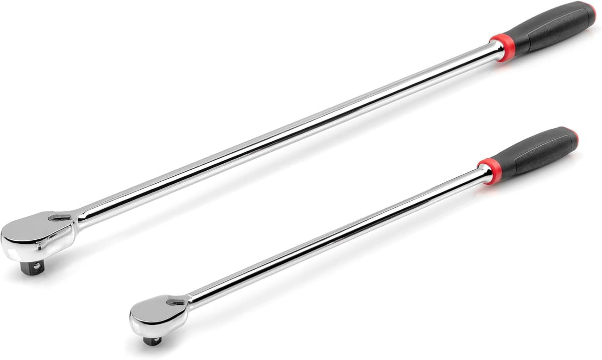 TEKTON 3/8, 1/2 Inch Drive Non-Quick-Release Comfort Grip Extra-Long Ratchet Set, 2-Piece (18, 24 in.) | SRH99006