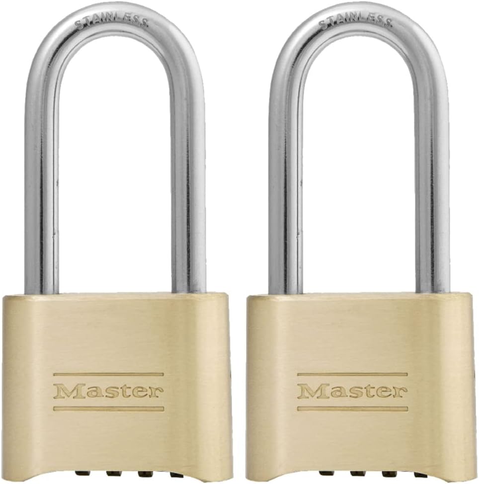 Master Lock Brass Combination Lock,Gate-Lock for Outdoor Fence or Shed,Customizable Combination Padlock with Extended 2-1/4-Inch-Long Shackle,175LHEC2,(Pack of 20)