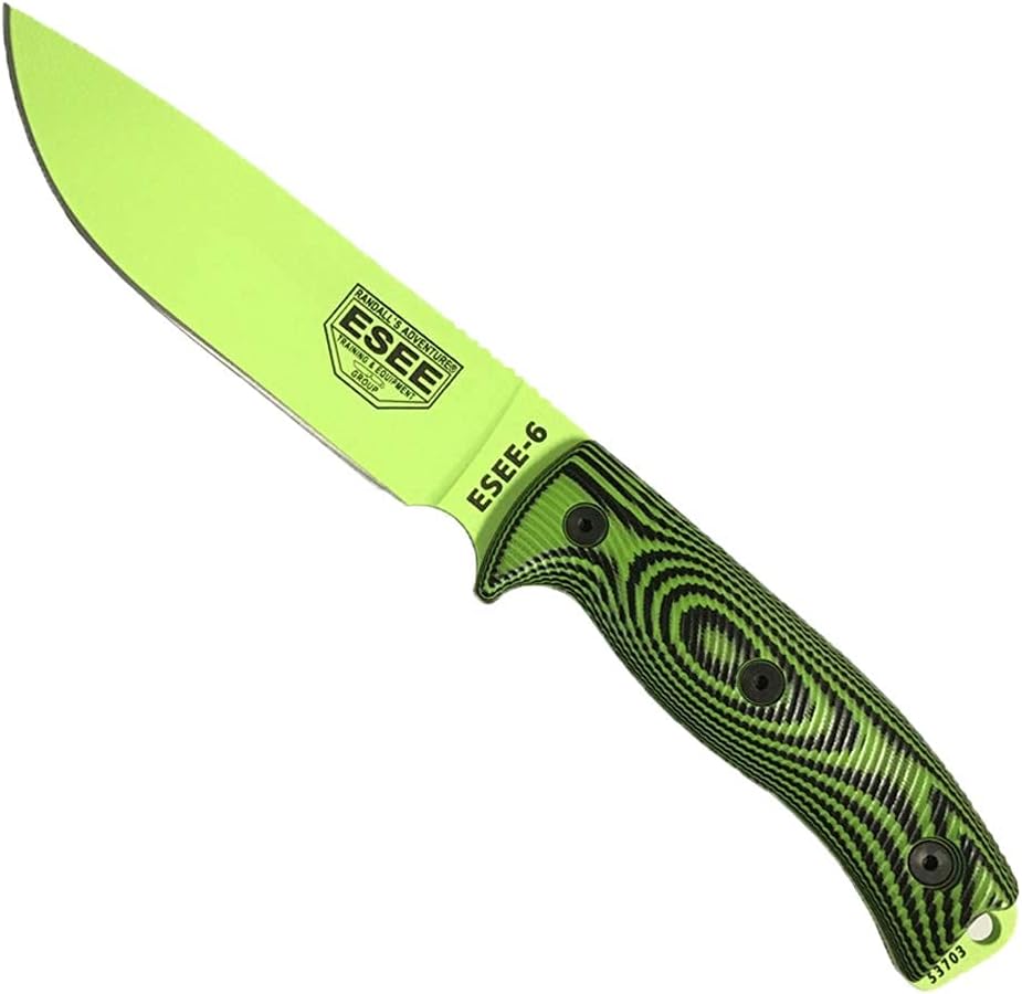 ESEE-6 1095 Carbon Steel, Black Sheath (Venom Green Blade, Neon Green/Black G10 3D Handle)
