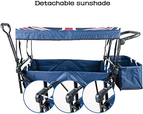 Push and Pull Hand Truck with Foot Brake and 2 Seat Belt Outdoor Sport Collapsible Folding Stroller Wagon Baby Trolley with Canopy Garden Utility Shopping Travel, Red