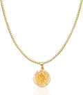14K Yellow Gold Religious Protect Us St. Christopher Medal Pendant Necklace with 1mm Box Chain