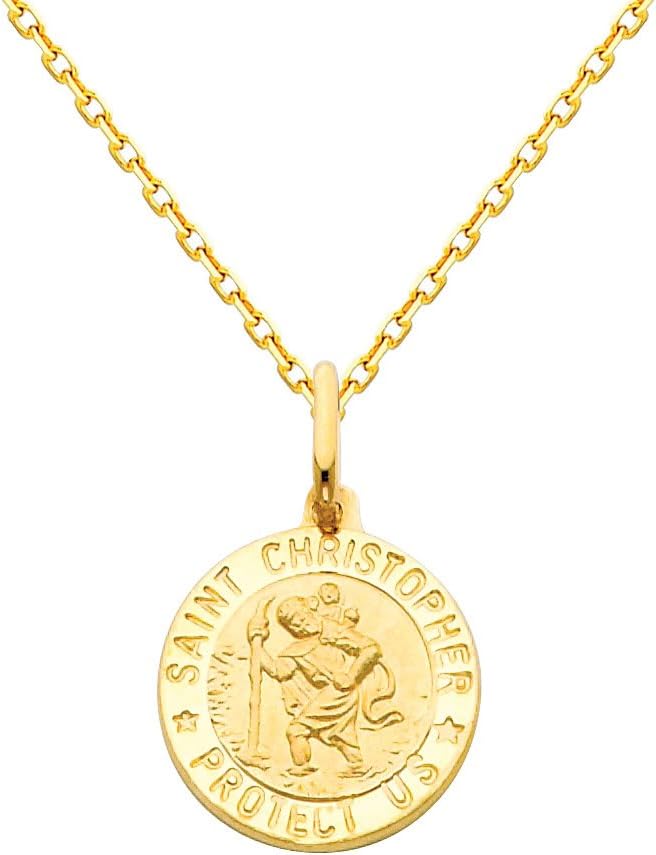 The World Jewelry Center 14k Yellow Gold Religious Saint Christopher Medal Pendant with 1.2mm Cable Chain Necklace
