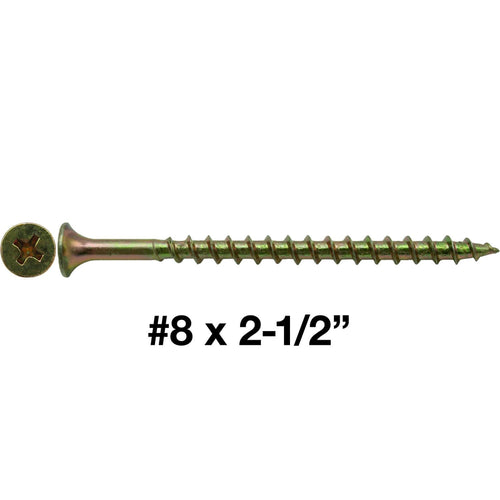 #8 x 2-1/2' Yellow ZINC COARSE Thread Drywall, Gypsum Board, Sheet Rock, Plasterboard Screws. CASE Qty 9 Boxes 5,346 Screws