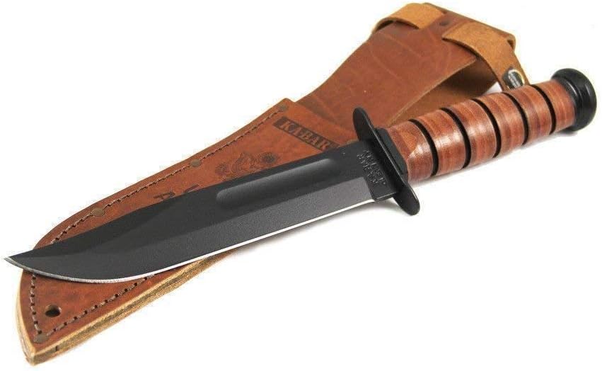 KA-BAR 1220 US Army Straight Edge Fighting/Utility Knife with Leather Sheath, Beige, 7' Blade