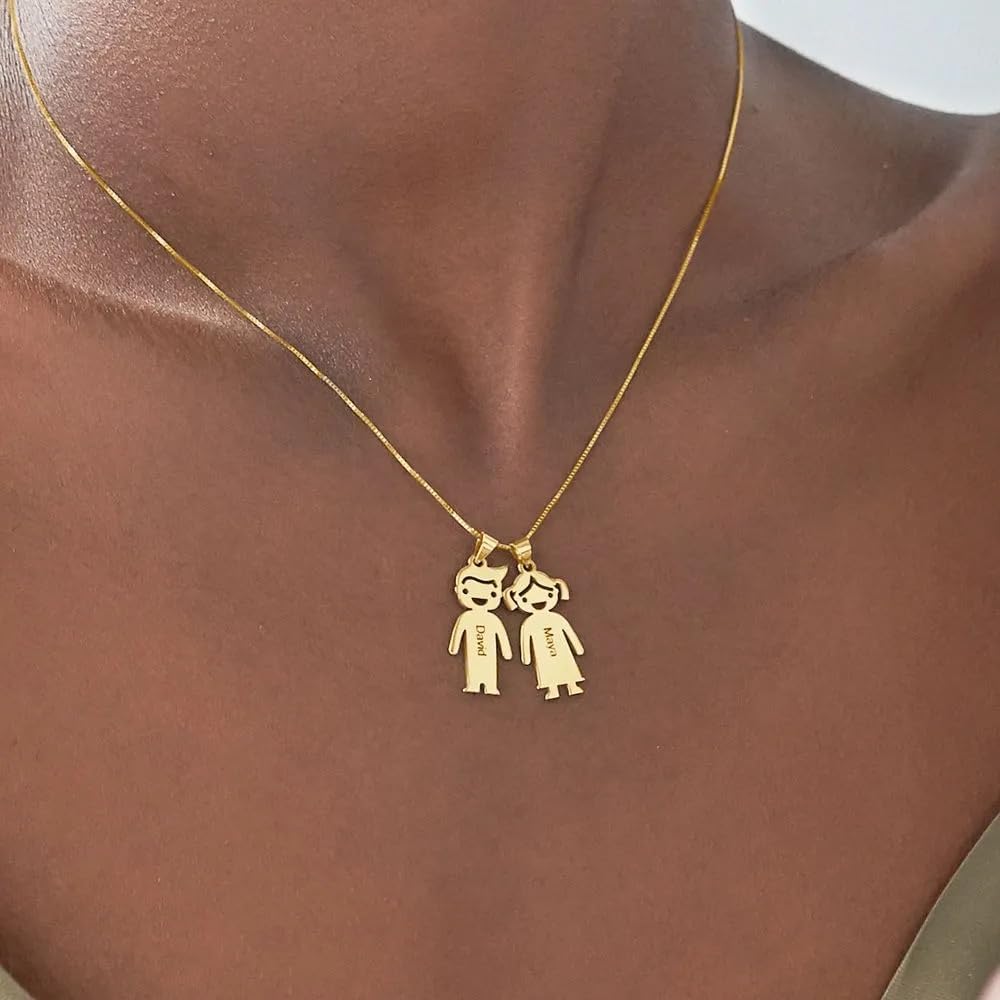 Handmade Boy or Girl Engraved Charm Pendant Necklace - Personalized Custom Made Child Children Charms Mother's Christmas Jewelry Gift for Her Mom