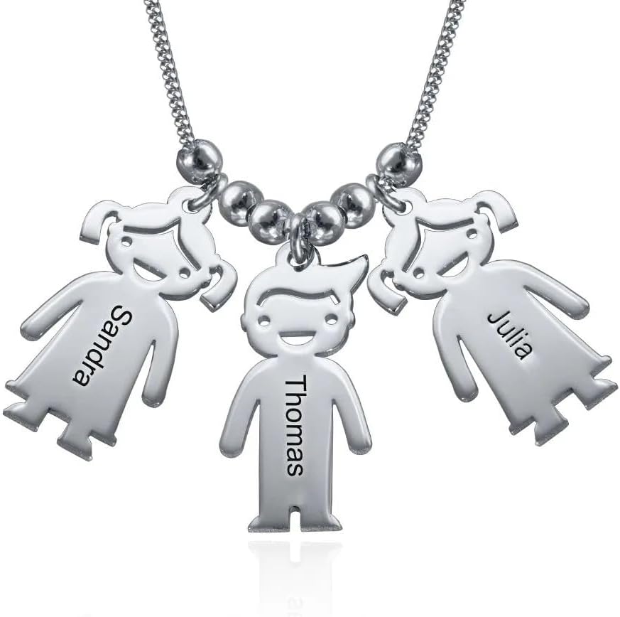 Handmade Boy or Girl Engraved Charm Pendant Necklace - Personalized Custom Made Child Children Charms Mother's Christmas Jewelry Gift for Her Mom