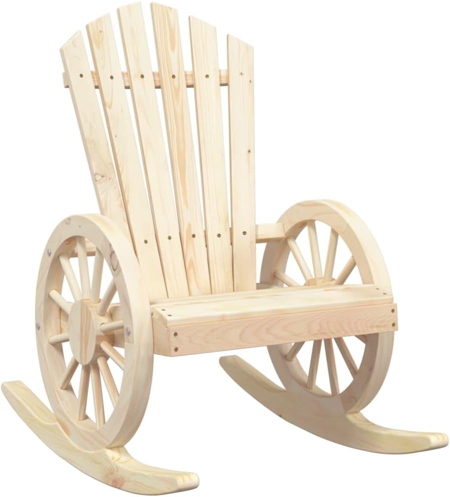 Rocking Adirondack Chairs 2-Piece Solid Wood Fir Outdoor Patio Furniture Set with Ergonomic Design and Wagon-Wheel Armrests for Gardens, Pool Sides, Deck