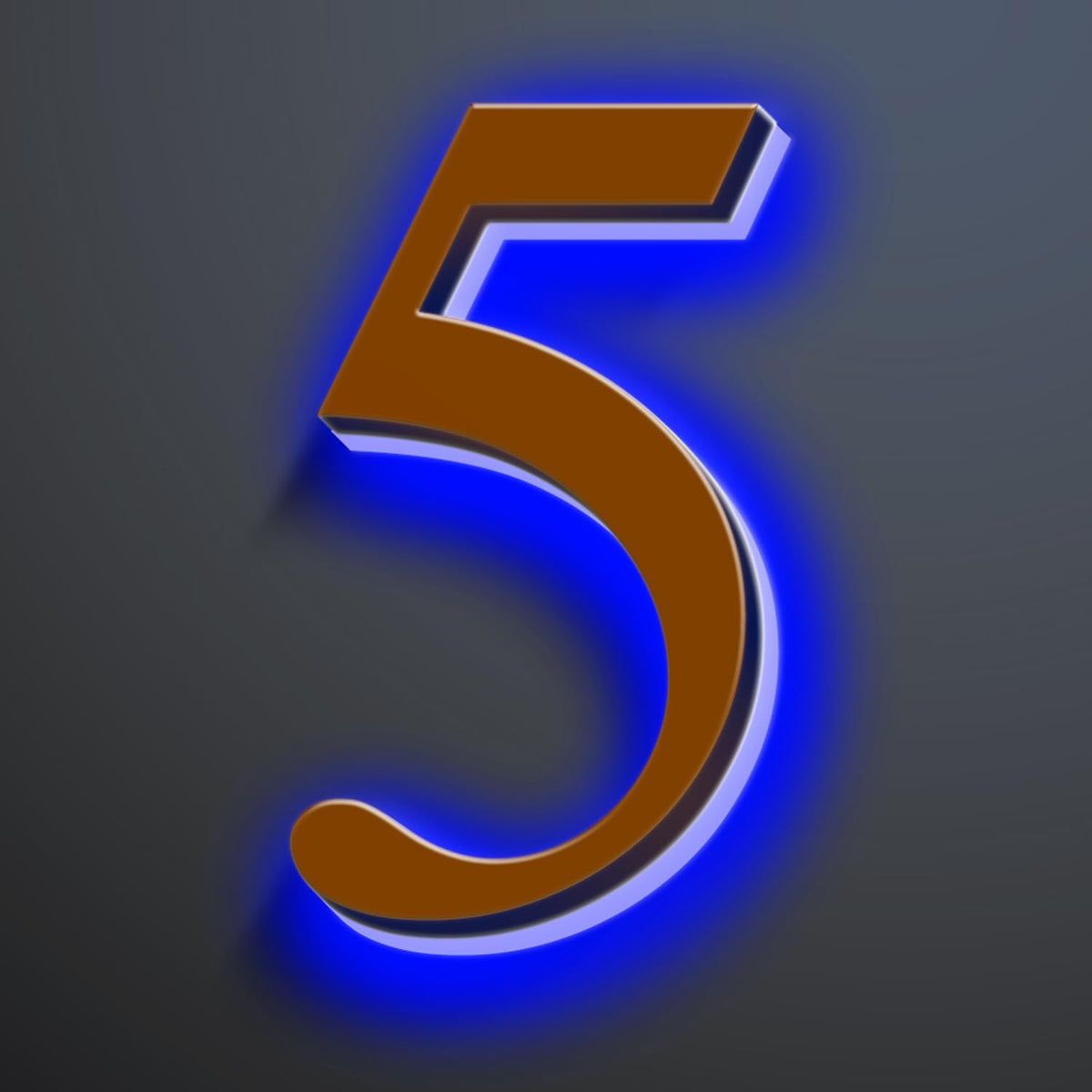 Large Backlit LED House Numbers 16 Inch, Stainless Steel Hand-Polished For Lighted House Address Signs, Modern Illuminated LED Home Address Numbers, Brown, Blue Light,5