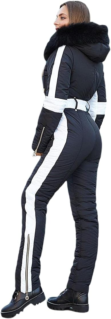 Yousify Womens Snow Suits Winter Ski Suit Onesie Outdoor Sports Waterproof Snowsuit Removable Faux Fur Collar Coat Jumpsuit