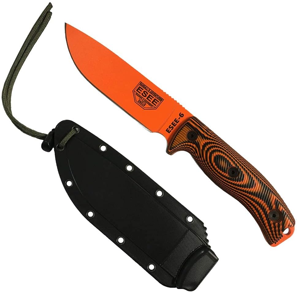 ESEE-6 1095 Carbon Steel, Black Sheath (Orange Blade, Orange/Black G10 3D Handle)