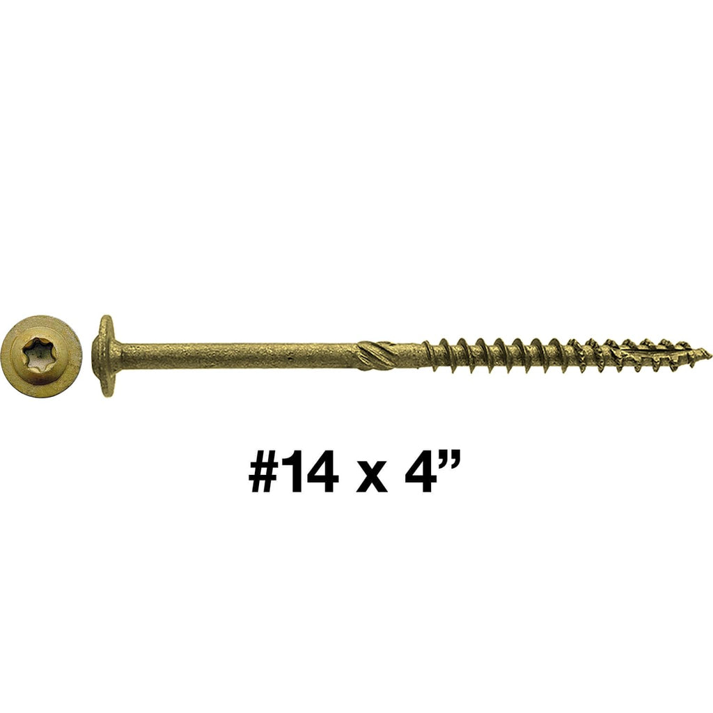 Jake Sales #14 x 4 Construction Lag Screw - Torx/Star Drive Heavy Duty Structural Lag Screw - Exterior Coated - ACQ Compatible - Modified Truss Washer Head. (10 x 100 Count CASE -1,000 Screws)