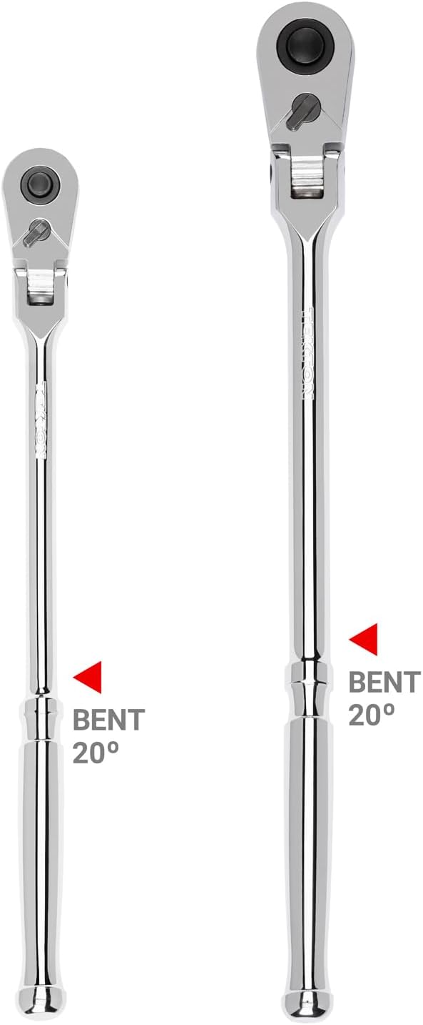 TEKTON 3/8, 1/2 Inch Drive Flex Head Quick-Release Bent Handle Long Ratchet Set, 2-Piece (12, 14 in.) | SRH99303