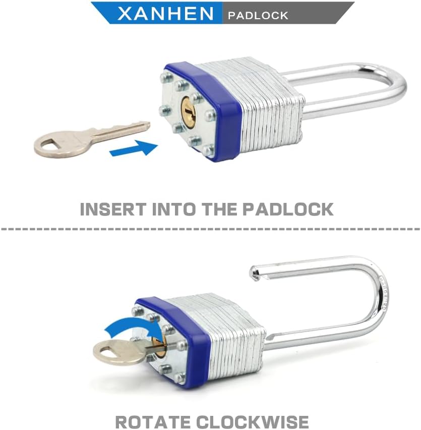 Laminated Steel Keyed Padlocks, 100 Pack, Blue, Keyed Alike, Long Shackle, 1-9/16' (40mm), for Hasp Latch, Sheds, Fences, Storage Locker, School, Gym