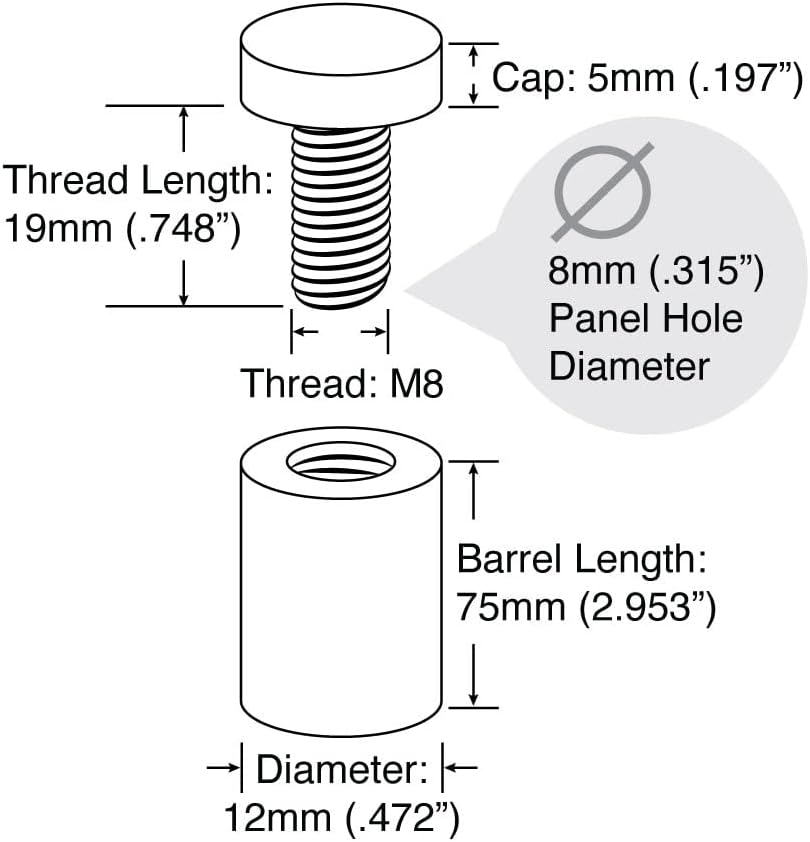 Stainless Steel Standoff 1/2 Inch Diameter x 3 Inch Barrel Length Brushed Finish for PVC, Glass and Acrylic Sign Stand Off Wall Anchors and Screws 100 Piece Commercial Space Pack