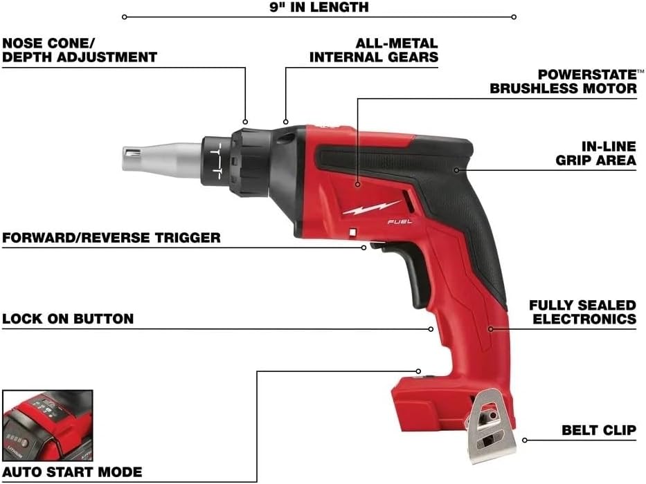 2866-20 Portable Power Screw Guns for Milwaukee M18 FUEL 18V Drywall Screw Gun - Bare Tool