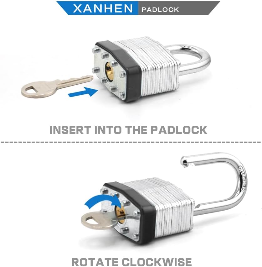 Keyed Alike Laminated Steel Padlocks, Standard Shackle, for Hasp, Shed, Fence, Storage Locker, School, Gym (60 Pack)