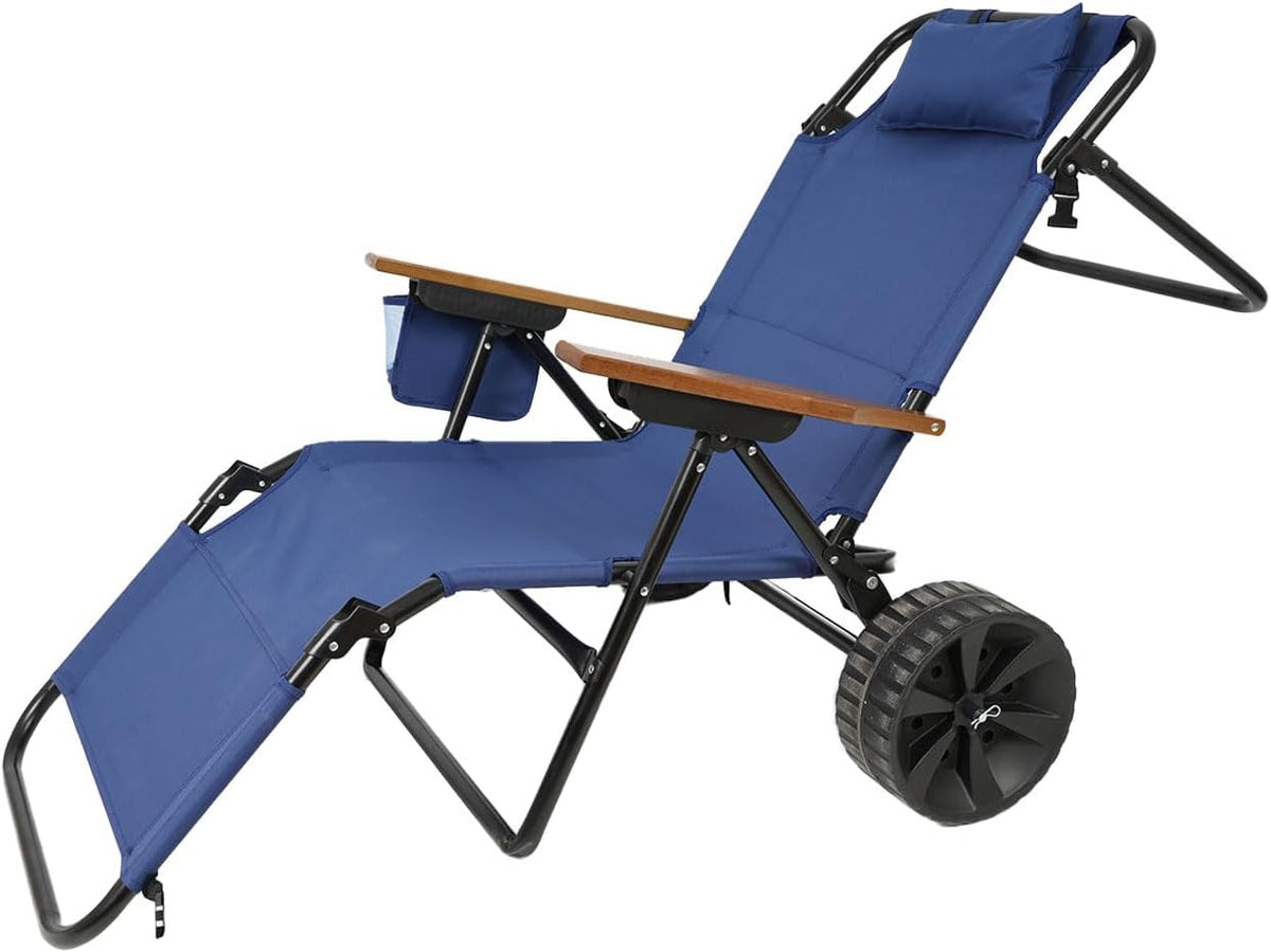 Beach Cart Chairs with Wheels 2 in 1 Foldable Beach Lounge Chair with Integrated Wagon Pull Cart Perfect for Backyard Pool or Picnic