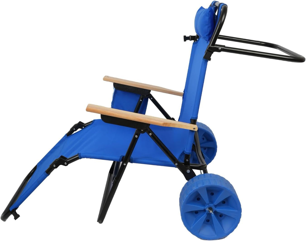 Beach Cart Chairs with Wheels 2 in 1 Foldable Beach Lounge Chair with Integrated Wagon Pull Cart Perfect for Backyard Pool or Picnic