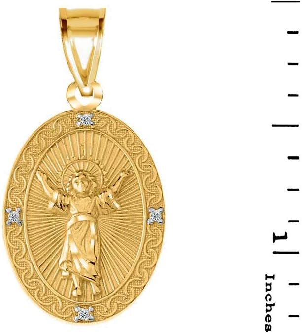 10k Yellow Gold Diamond Divine Child Divino Ni o Jes s Oval Medal Pendant