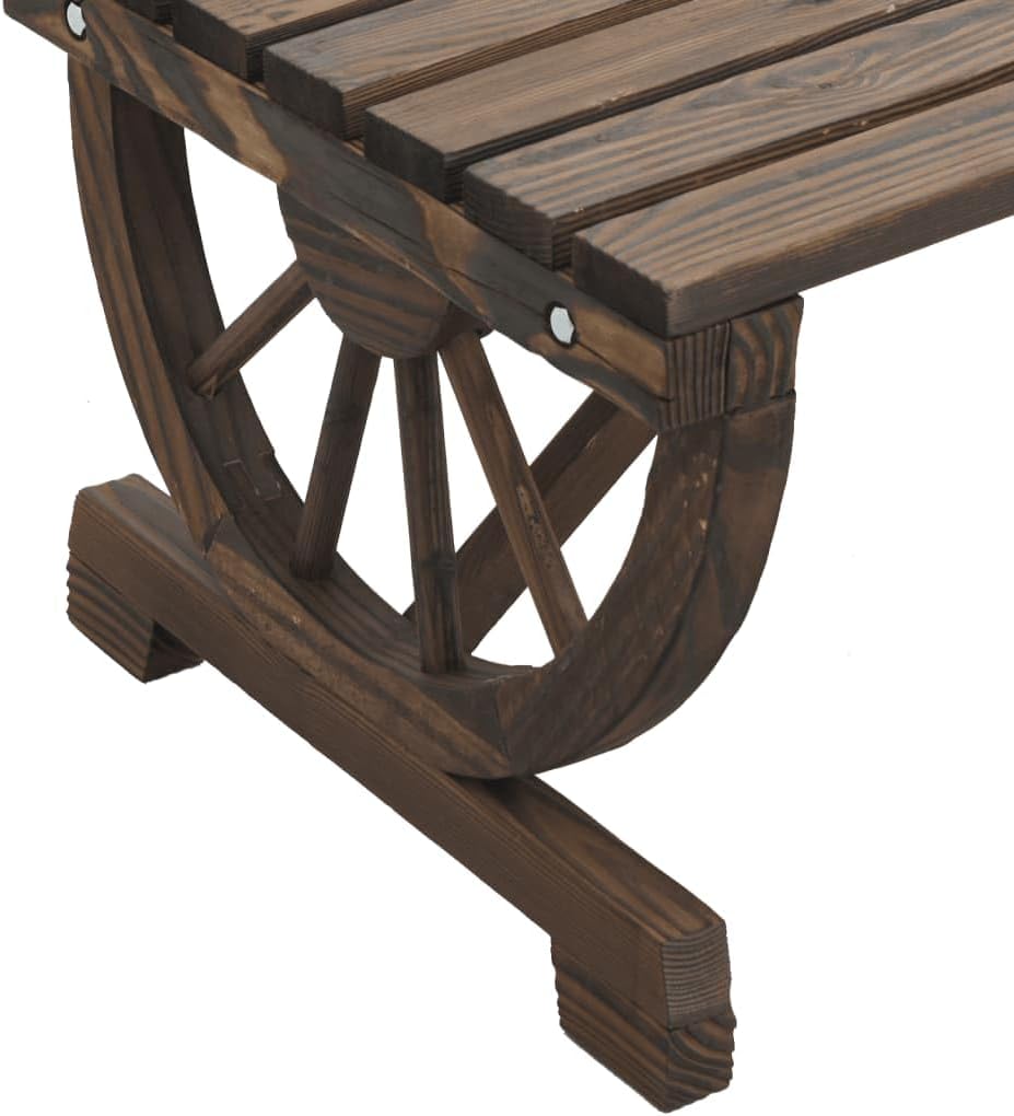 2-Piece Solid Wood Fir Outdoor Ottoman Patio Footstool Set with Wagon Wheel Design Burnt Finish for Garden Terrace and Outdoor Furniture Relaxation