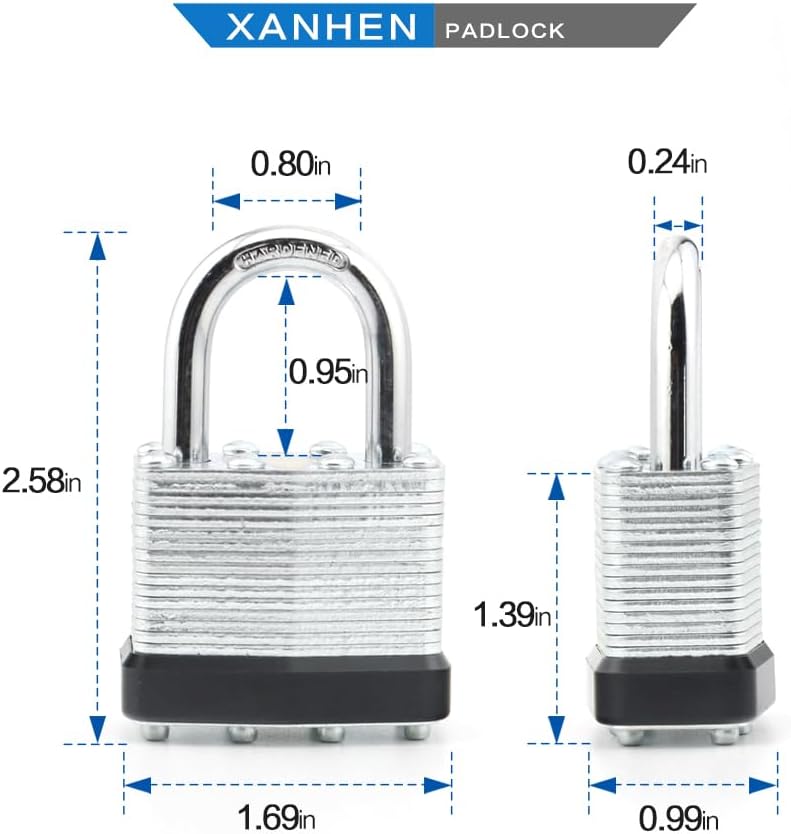 Keyed Alike Laminated Steel Padlocks, Standard Shackle, for Hasp, Shed, Fence, Storage Locker, School, Gym (60 Pack)