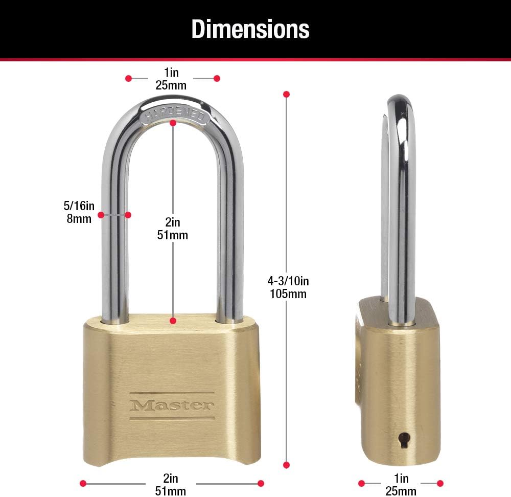 Master Lock Brass Combination Lock,Gate-Lock for Outdoor Fence or Shed,Customizable Combination Padlock with Extended 2-1/4-Inch-Long Shackle,175LHEC2,(Pack of 20)