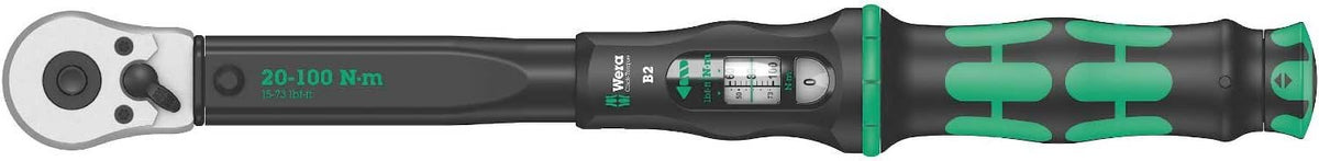 Wera - 5075611001 'Click-Torque B 2 torque wrench with reversible ratchet, 3/8'' x 20-100 Nm', black/green