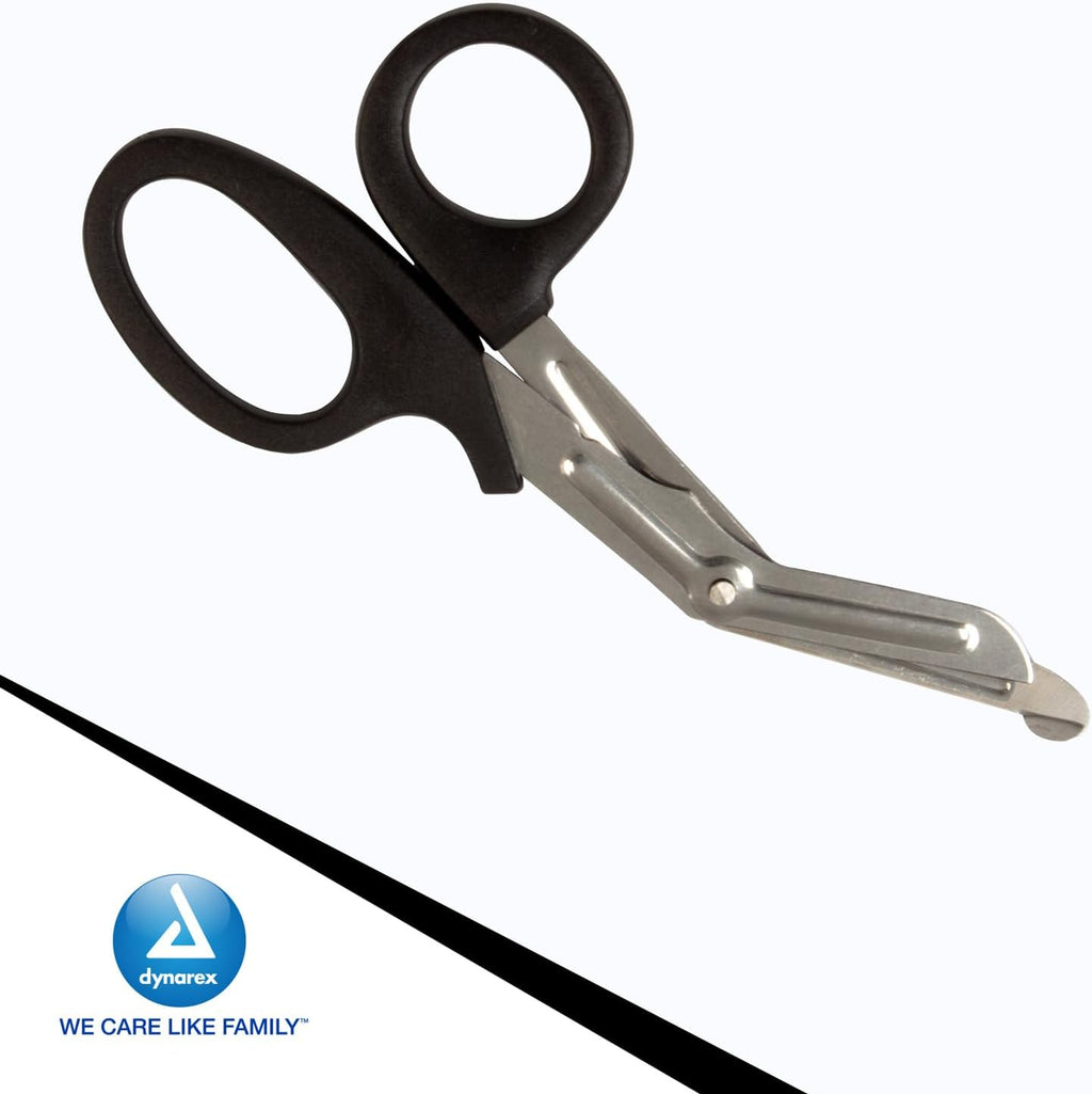 Dynarex Bandage Scissors - 7.5' Trauma Shears for Nurses, EMT - Serrated Stainless Steel Blades, Box of 50 Pieces (Black)
