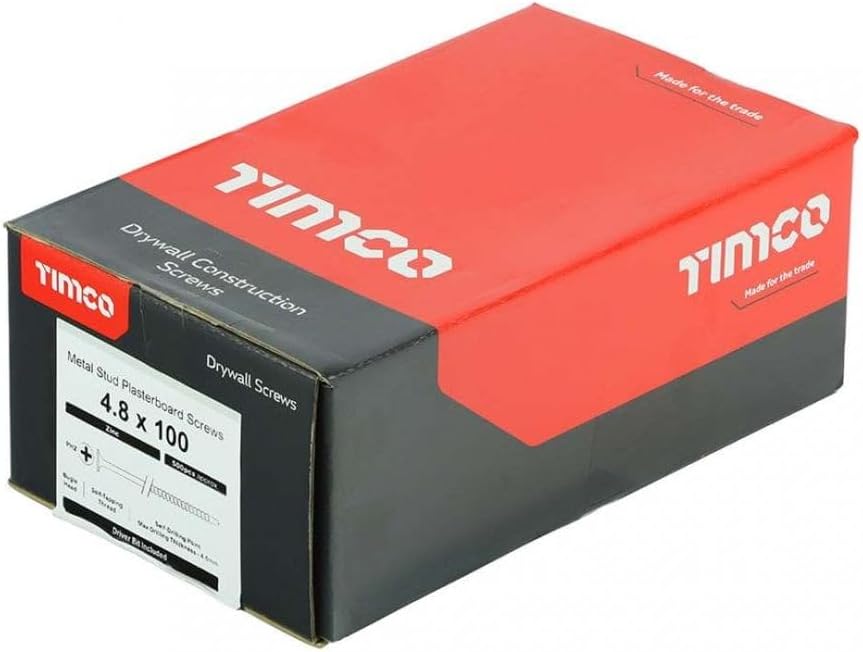 TIMCO BZP PH2 Philips Self-Drilling Drywall Screws - 4.8 x 100 - Zinc - Box of 500