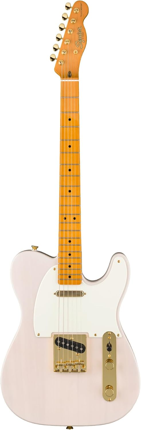 Squier Classic Vibe 50s 6-String Right-Handed Telecaster Electric Guitar with Pine Body, Maple Fingerboard, and String-Through-Body Design (White Blonde)
