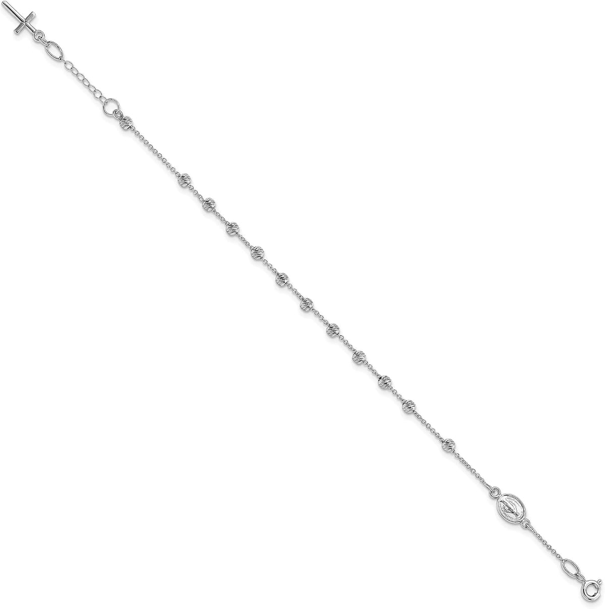 Reeds Child's 14k White Gold Cross and Miraculous Medal Rosary Bracelet