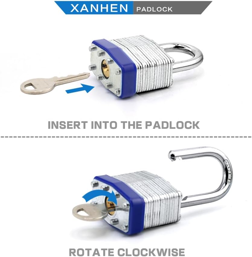 Keyed Alike Laminated Steel Padlocks, Standard Shackle, for Hasp, Shed, Fence, Storage Locker, School, Gym (48 Pack)