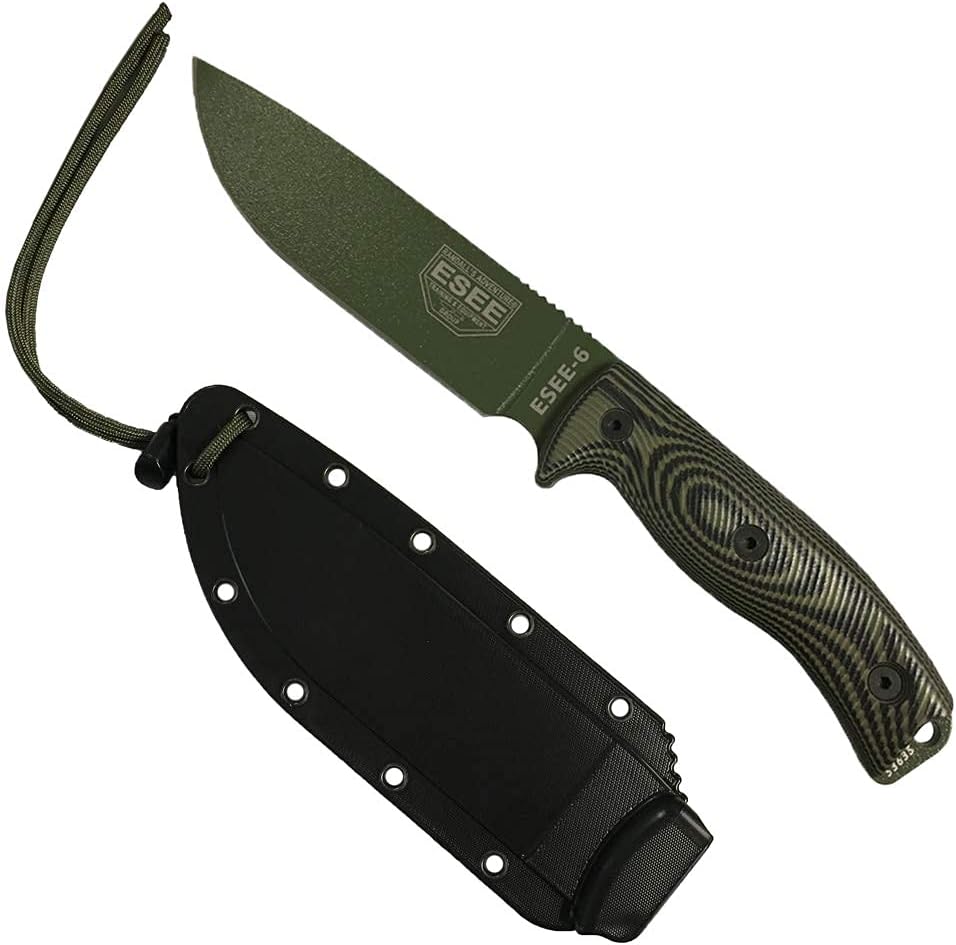 ESEE-6 1095 Carbon Steel, Black Sheath (OD Green Blade, OD Green/Black G10 3D Handle)