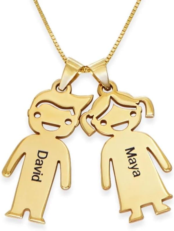 Handmade Boy or Girl Engraved Charm Pendant Necklace - Personalized Custom Made Child Children Charms Mother's Christmas Jewelry Gift for Her Mom